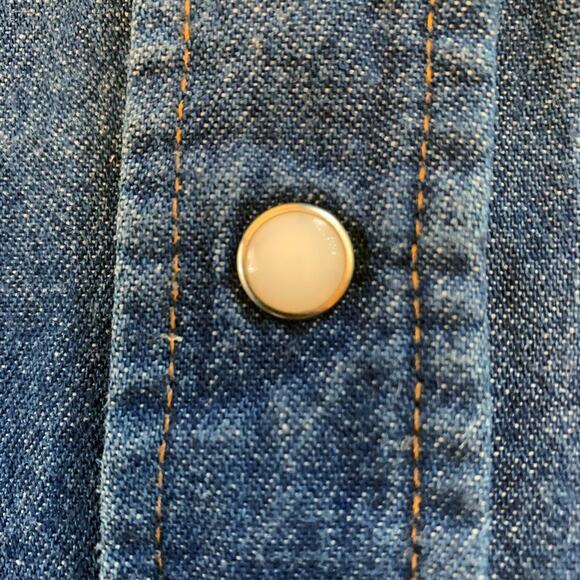 WRANGLER Rigid Denim Long Sleeve Pearl Snap Workshirt Medium - Picture 8 of 11